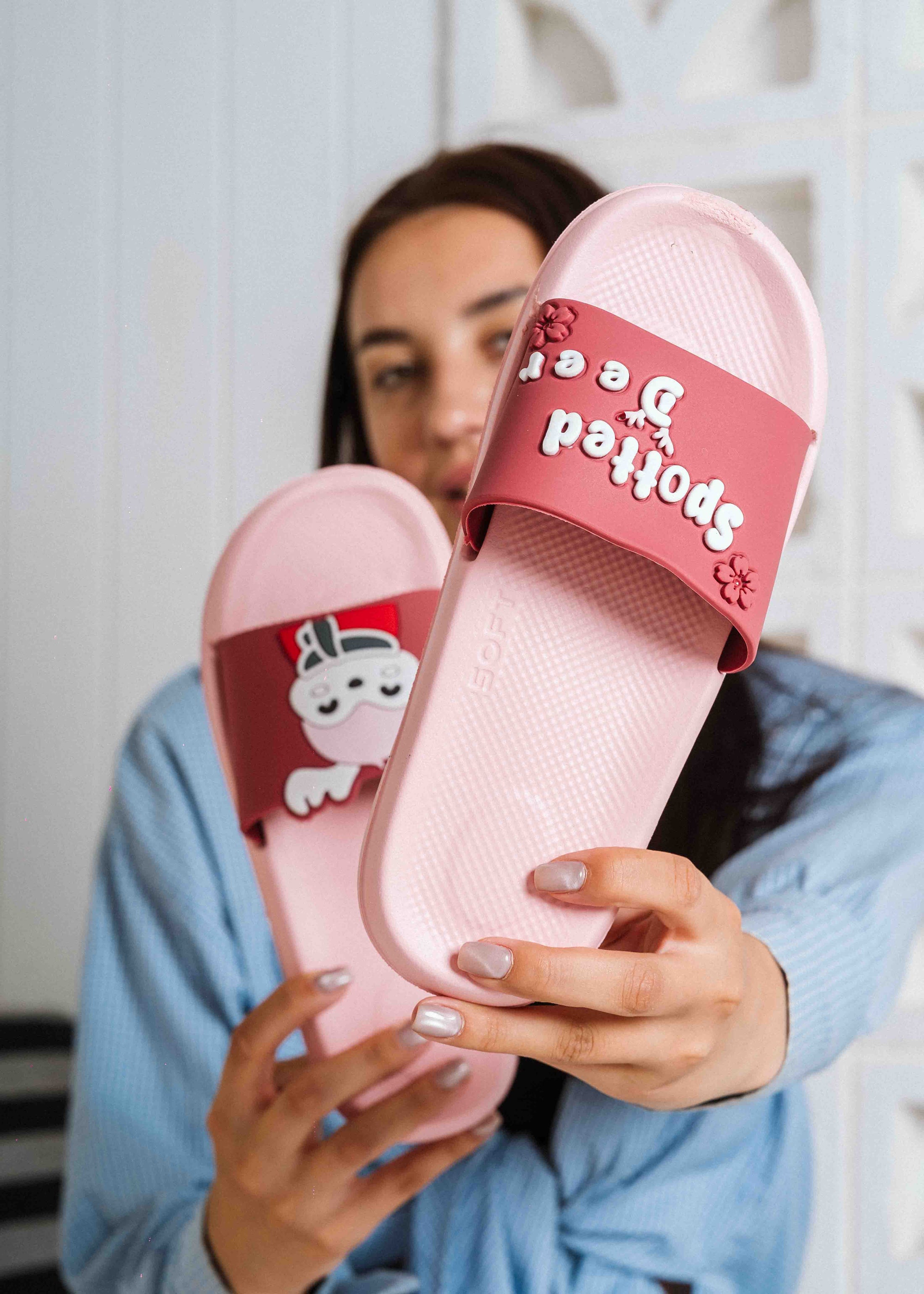 Cute Spotted Deer Comfort Slides - red