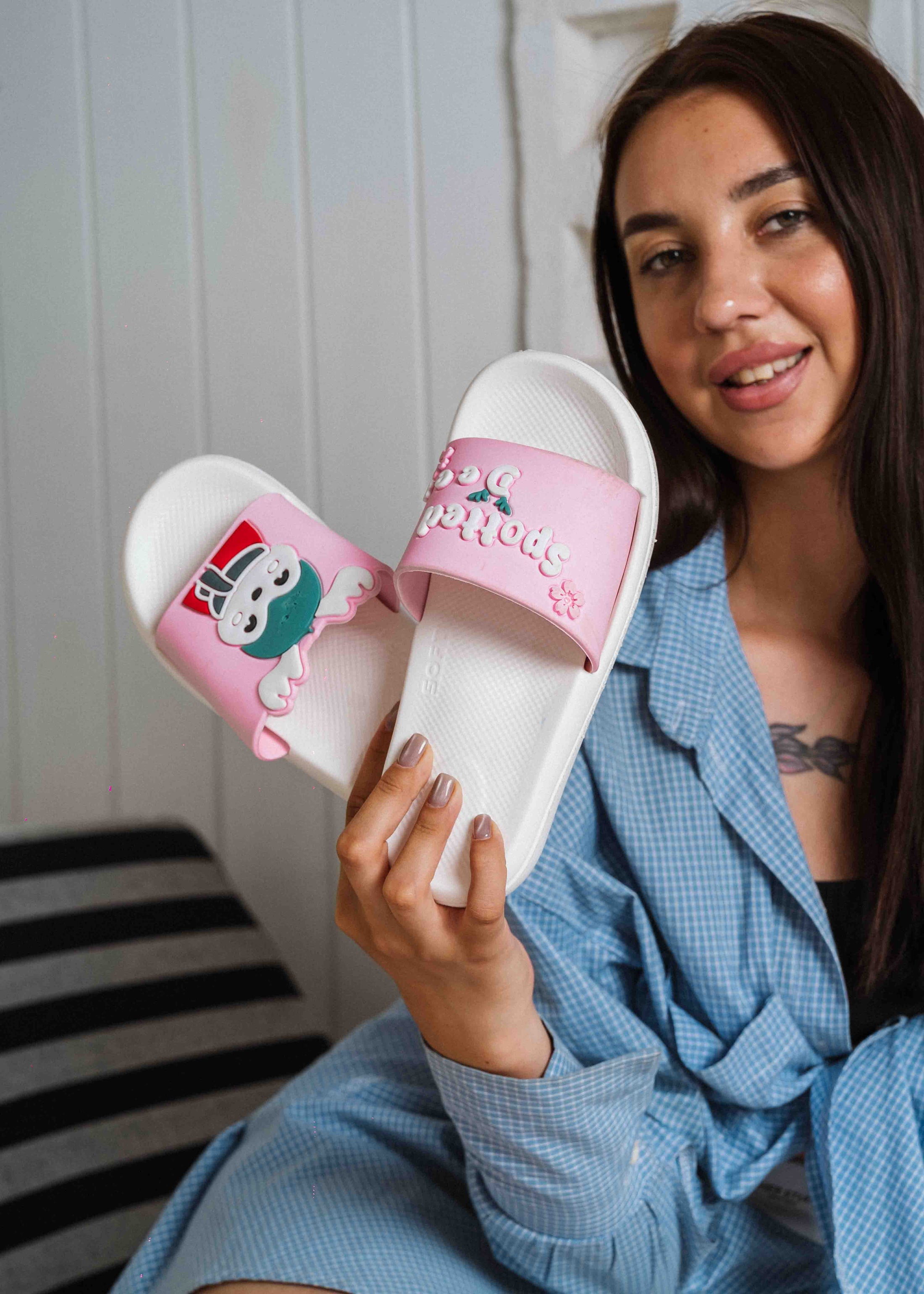 Cute Spotted Deer Comfort Slides - pink