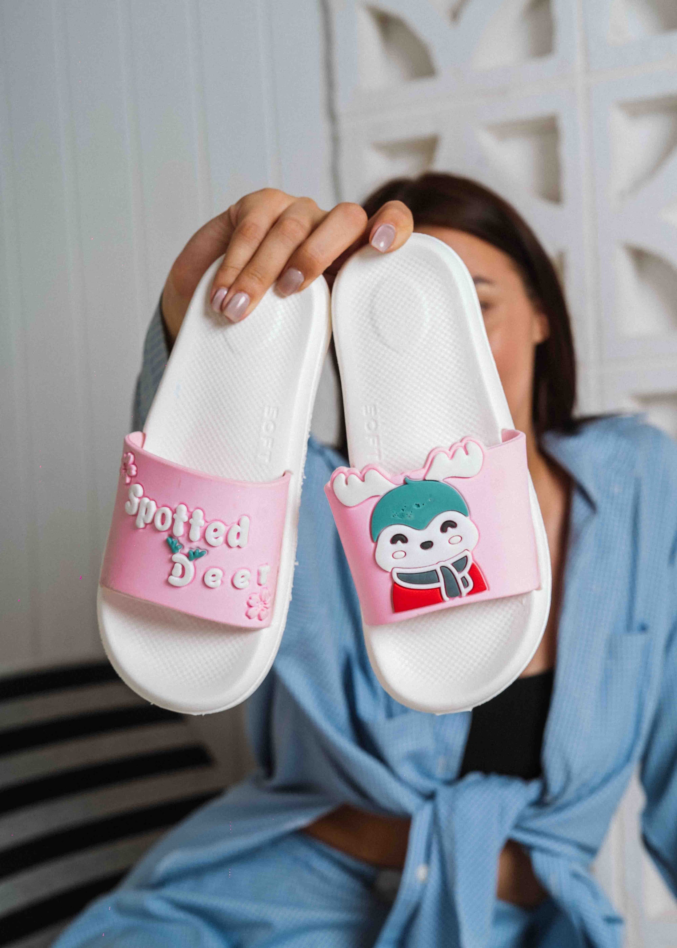 Cute Spotted Deer Comfort Slides - pink