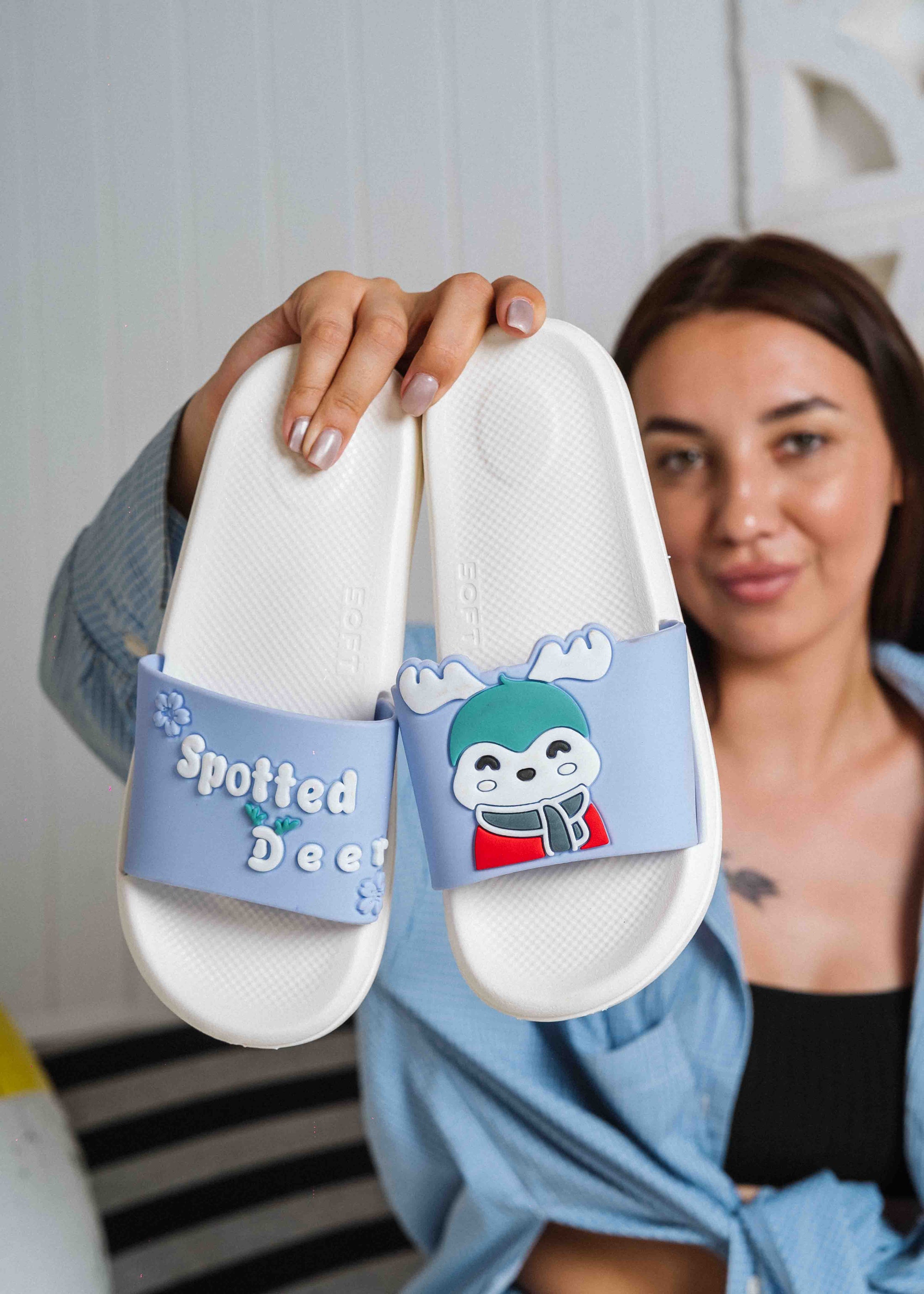 Cute Spotted Deer Comfort Slides - pruple