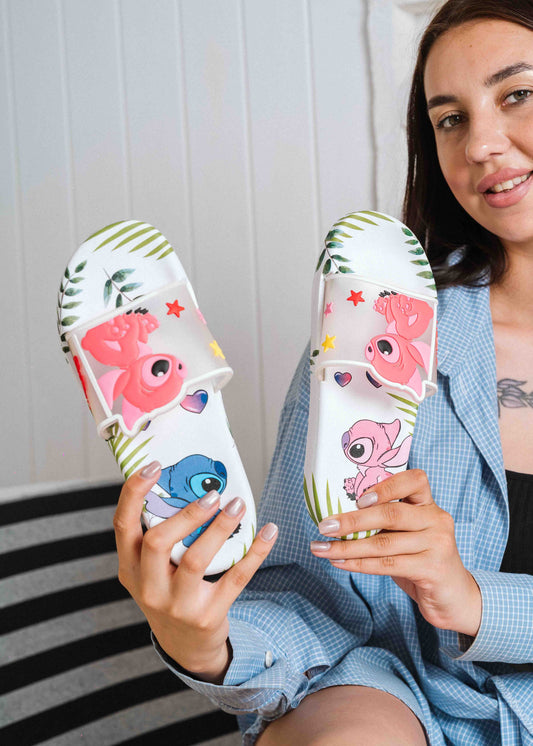 Stitch and Angel Tropical Slide - white