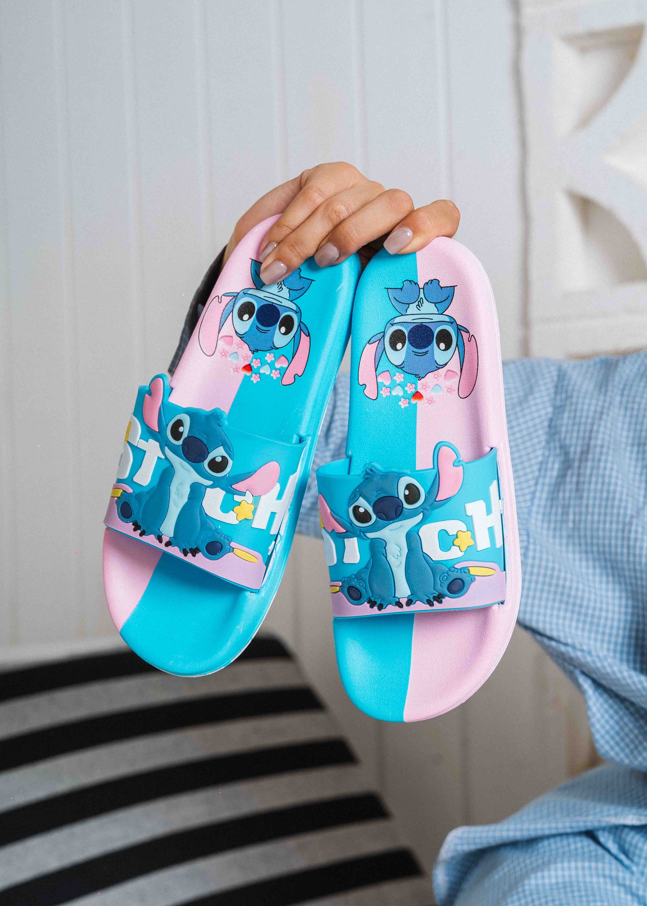 Cute Stitch Graphic Summer Slides - pink