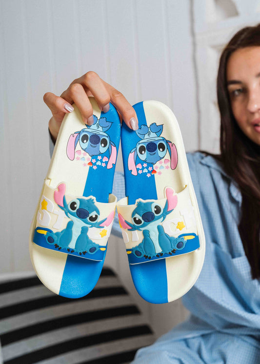 Cute Stitch Graphic Summer Slides - blue