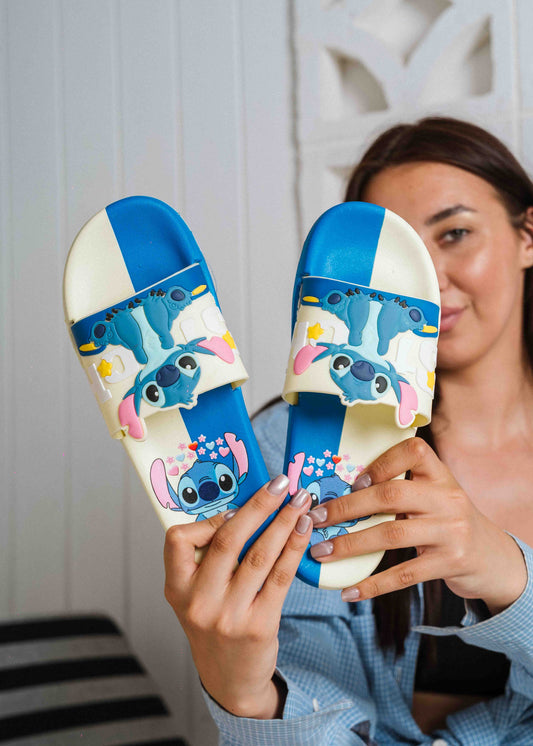 Cute Stitch Graphic Summer Slides - blue