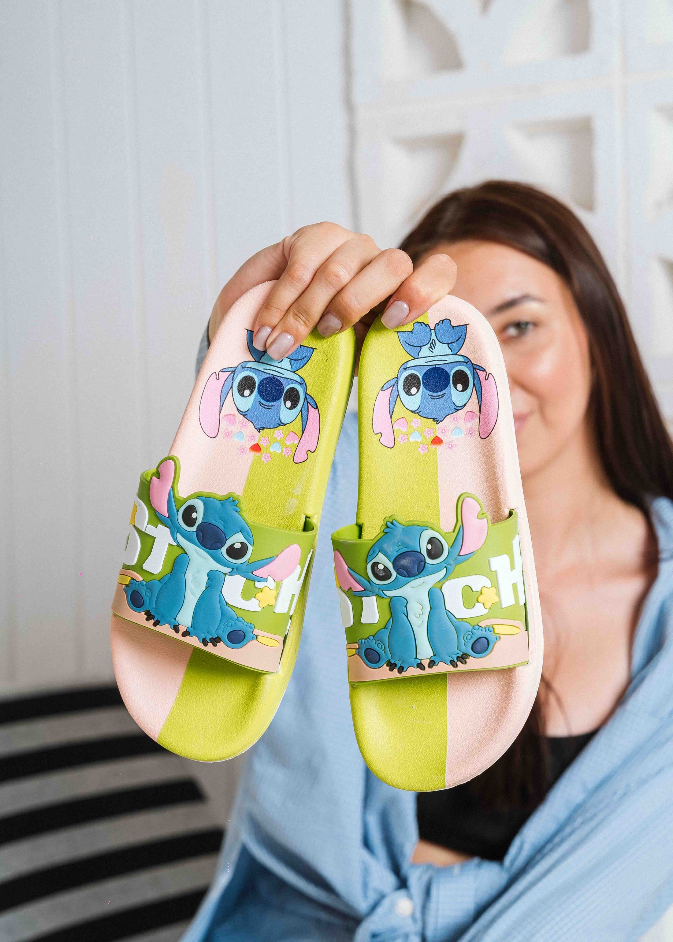 Cute Stitch Graphic Summer Slides - green