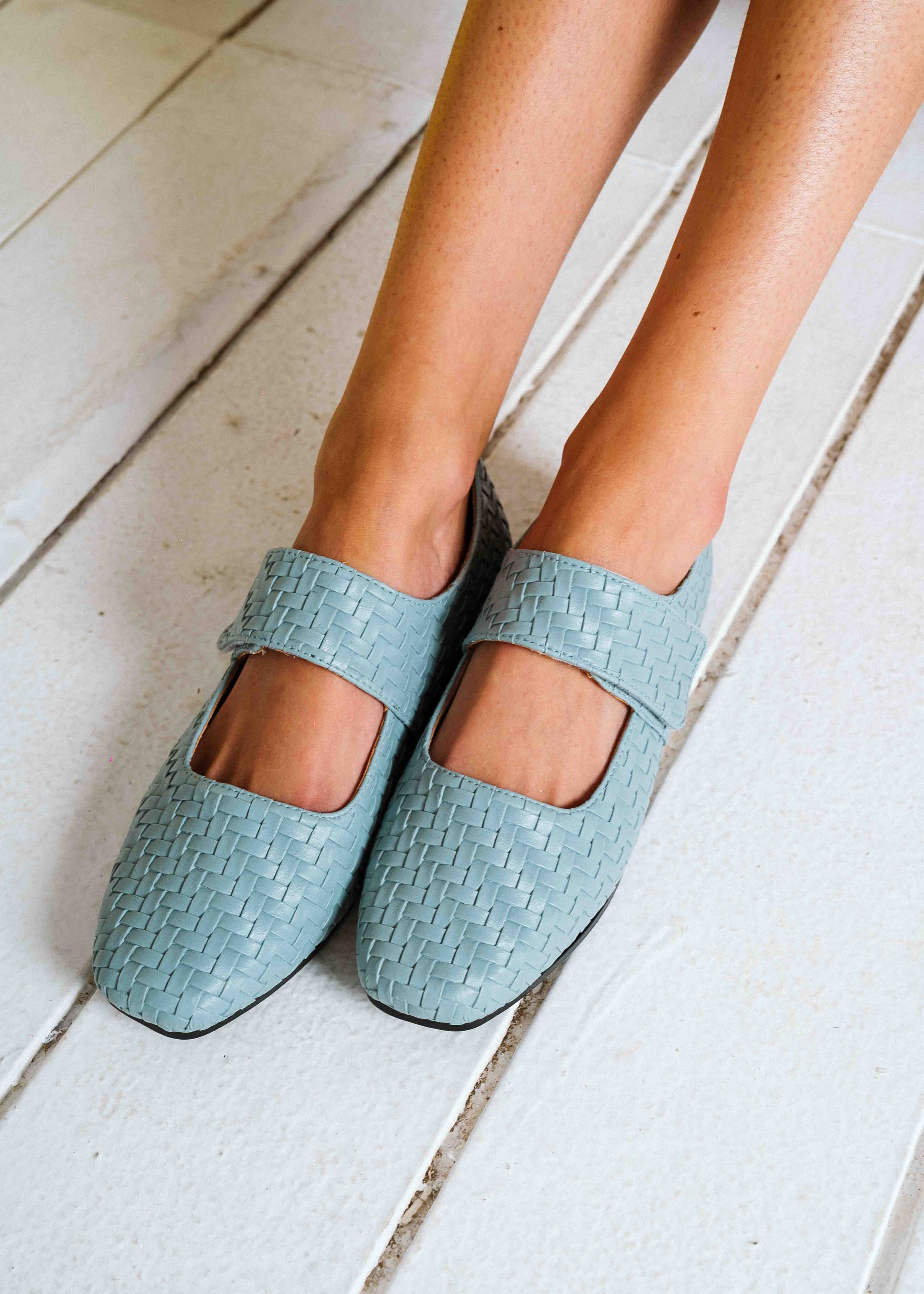 Wide-Strap Woven Flats - blue