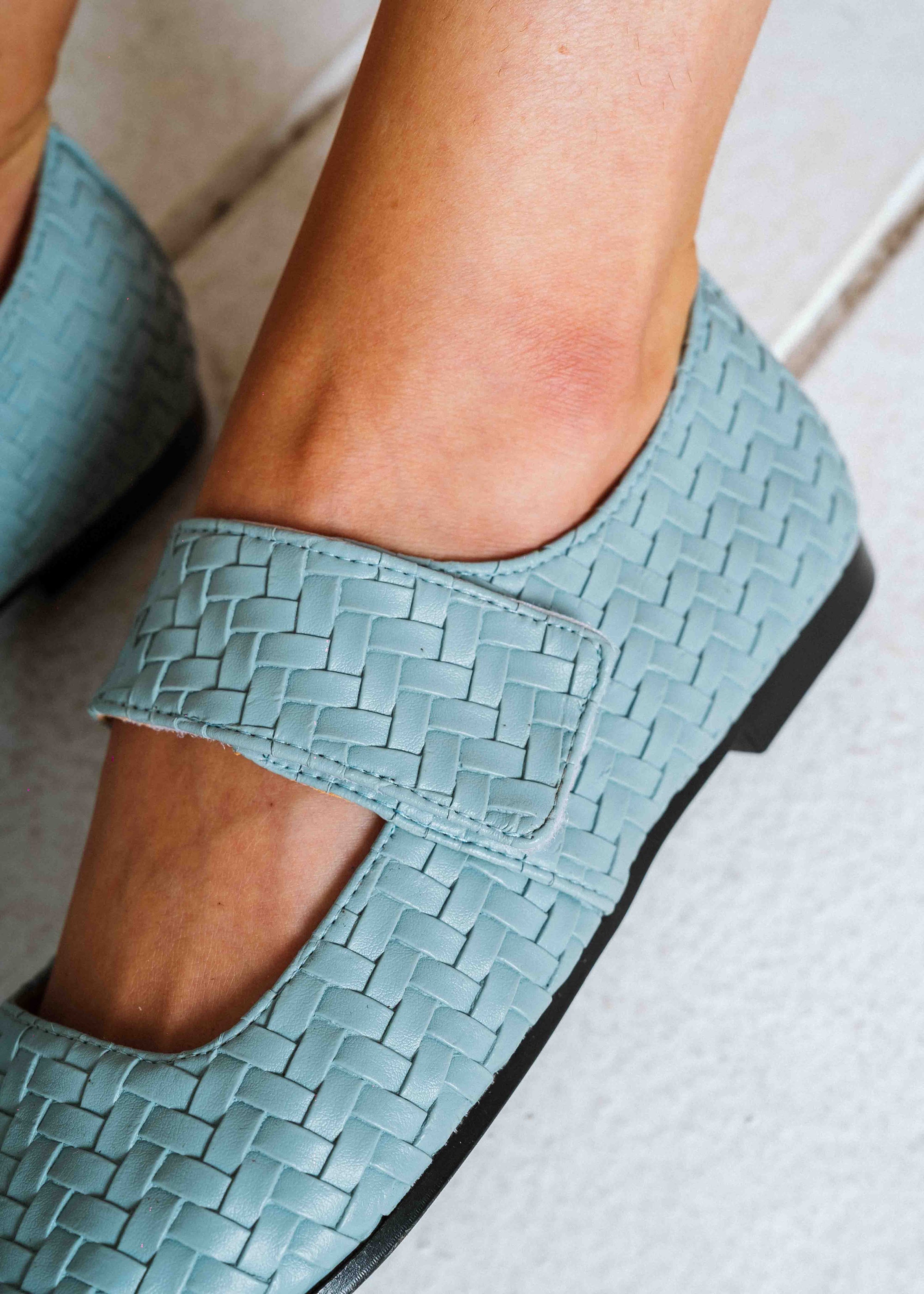 Wide-Strap Woven Flats - blue