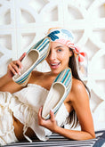 Load image into Gallery viewer, Sharp Woven Patterned Flats - blue
