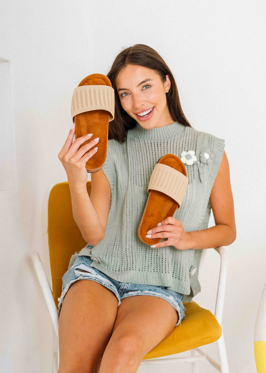 Casual Open-Knit Slides - beige