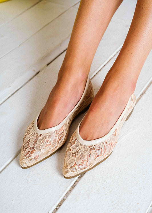 Soft Lace Ballet Flats - beige