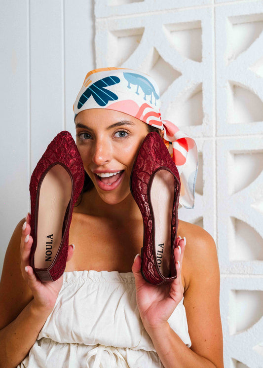 Soft Lace Ballet Flats - maroon