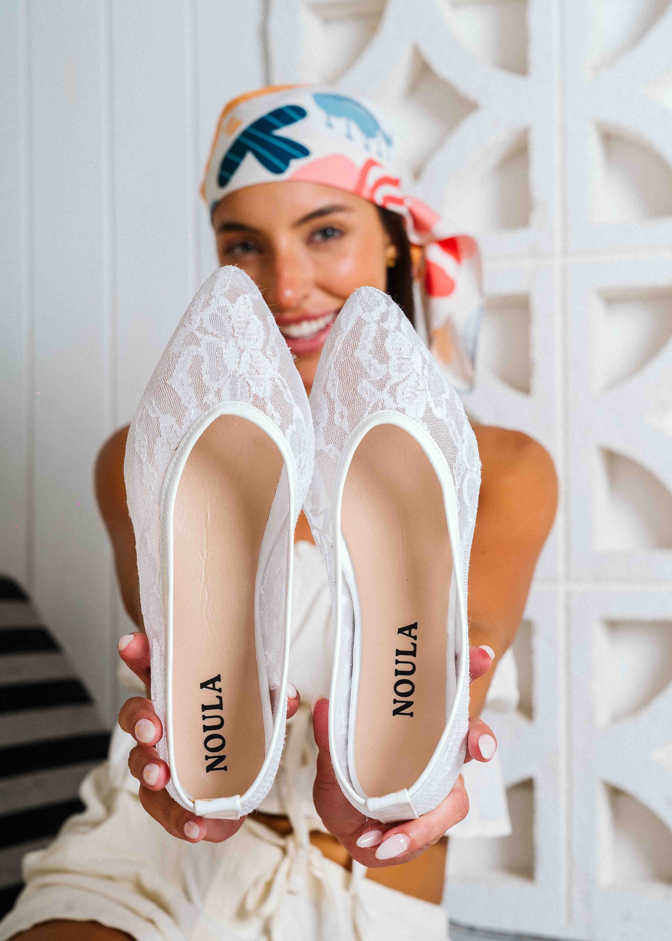 Soft Lace Ballet Flats - white