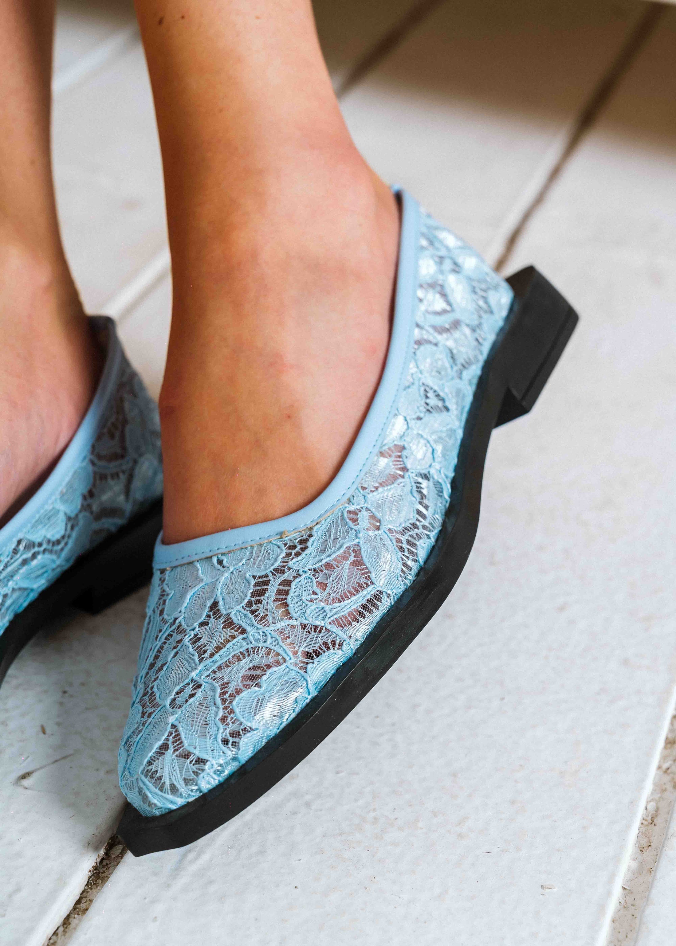 Sheer Lace Ballet Flats  -  blue