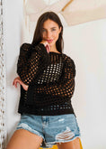 Load image into Gallery viewer, Boat Neck Crochet Knit Top - black
