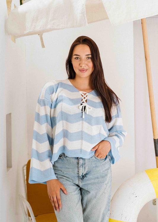 Coastal Chevron Knit Sweate - blue