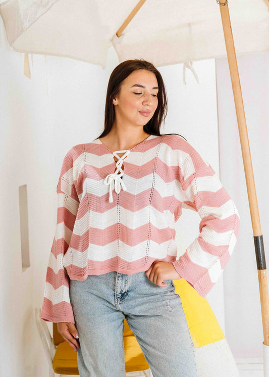 Coastal Chevron Knit Sweate - pink