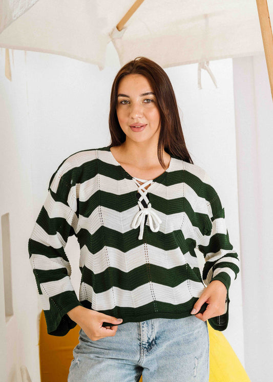 Coastal Chevron Knit Sweate - green