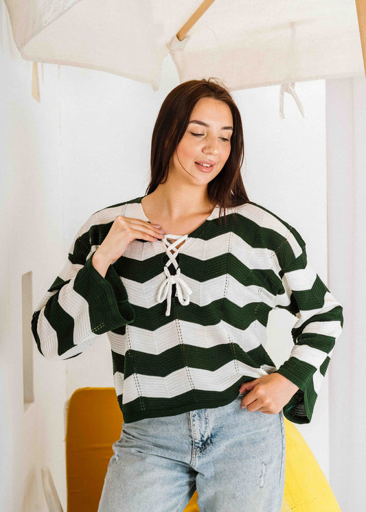 Coastal Chevron Knit Sweate - green