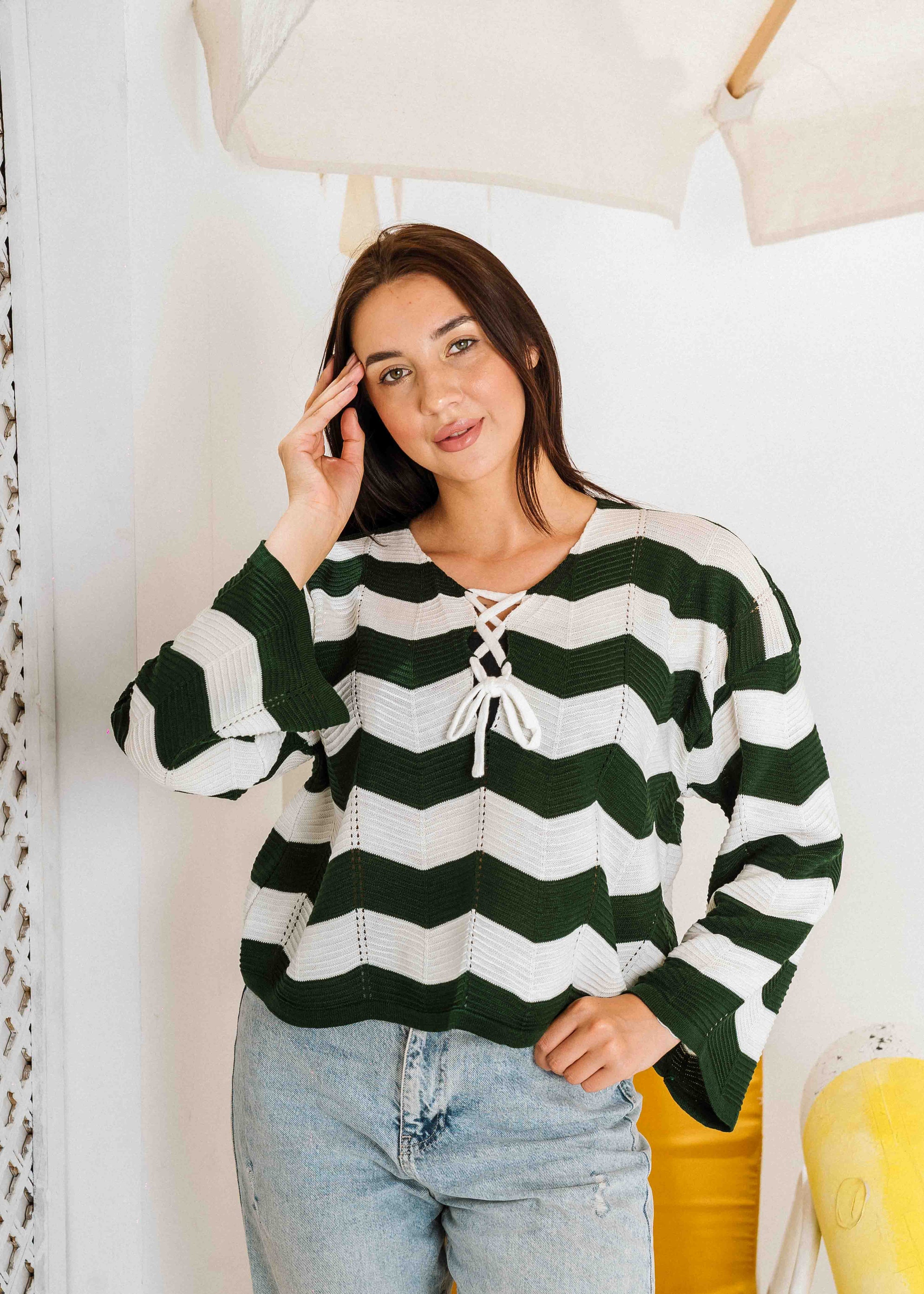 Coastal Chevron Knit Sweate - green