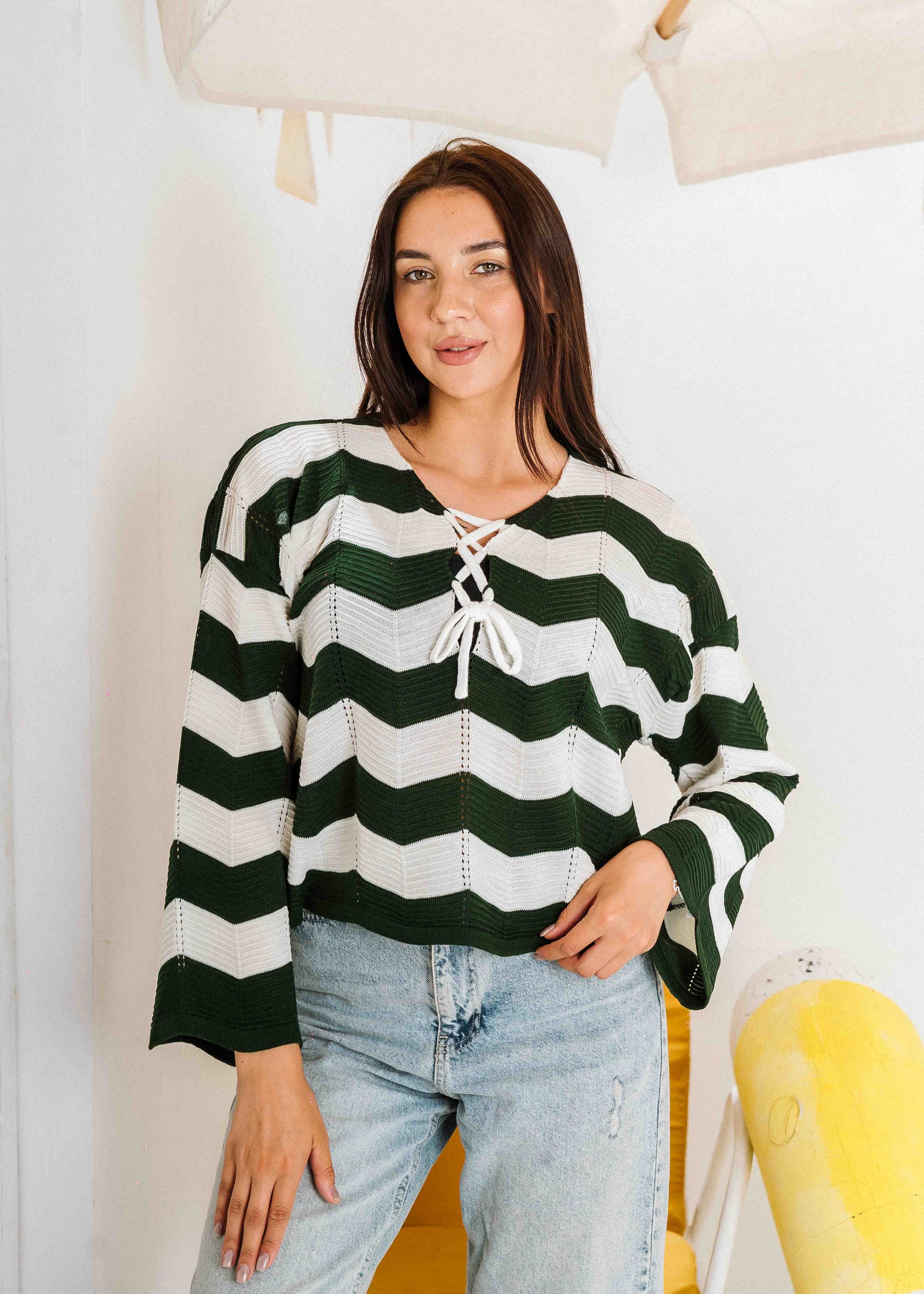 Coastal Chevron Knit Sweate - green