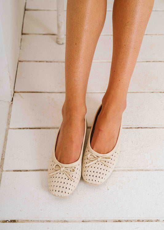 Braided Bow Ballet Flats - beige