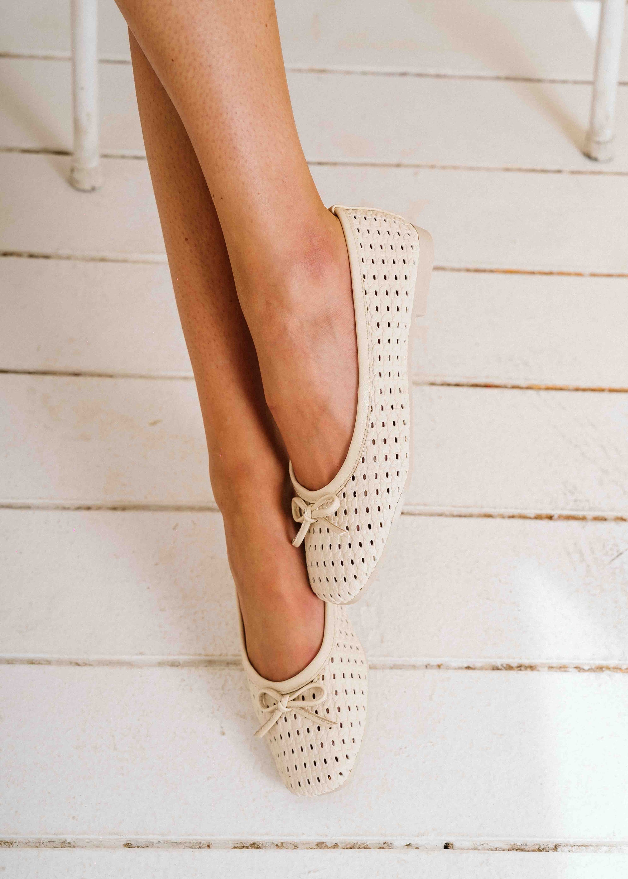 Braided Bow Ballet Flats - beige