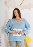 Load image into Gallery viewer, Retro Athletic Knit Sweater - baby blue
