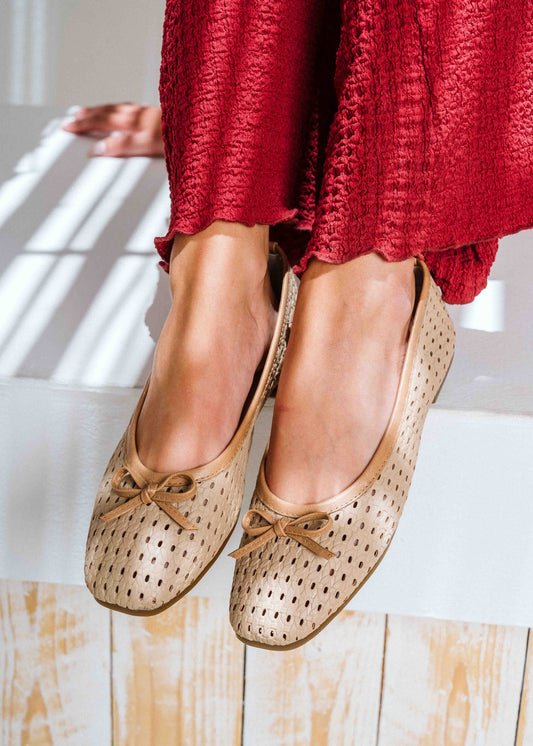 Braided Bow Ballet Flats - cafe