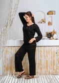 Load image into Gallery viewer, Pointelle Knit Top and Wide-Leg Pants Set - black
