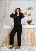Load image into Gallery viewer, Pointelle Knit Top and Wide-Leg Pants Set - black
