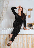 Load image into Gallery viewer, Pointelle Knit Top and Wide-Leg Pants Set - black

