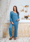 Load image into Gallery viewer, Pointelle Knit Top and Wide-Leg Pants Set - blue
