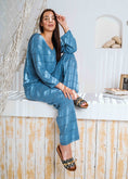 Load image into Gallery viewer, Pointelle Knit Top and Wide-Leg Pants Set - blue
