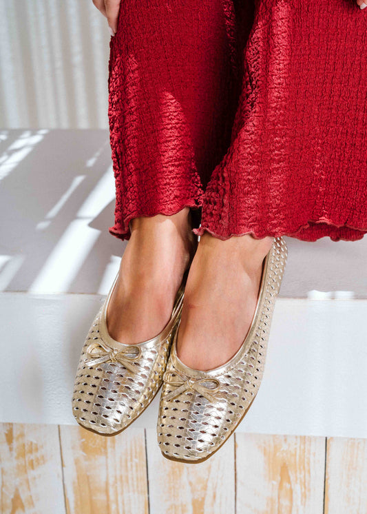Braided Bow Ballet Flats - gold
