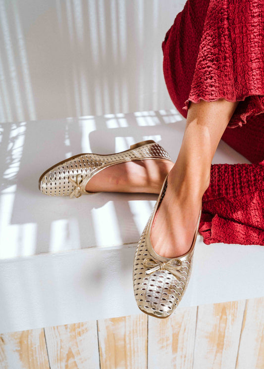 Braided Bow Ballet Flats - gold