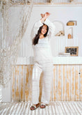 Load image into Gallery viewer, Pointelle Knit Top and Wide-Leg Pants Set - white
