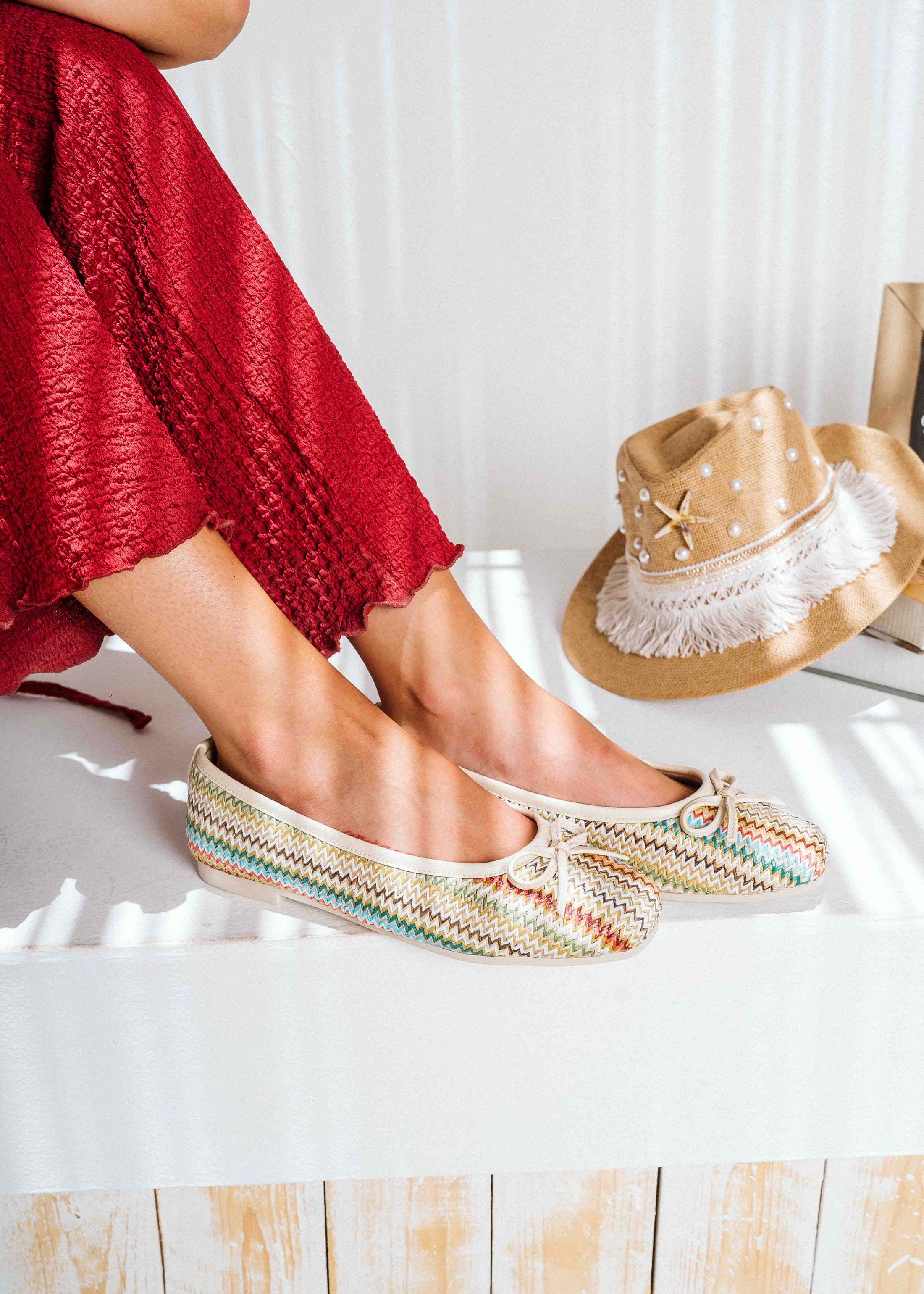 Woven Bow-Detail Ballet Flats - beige