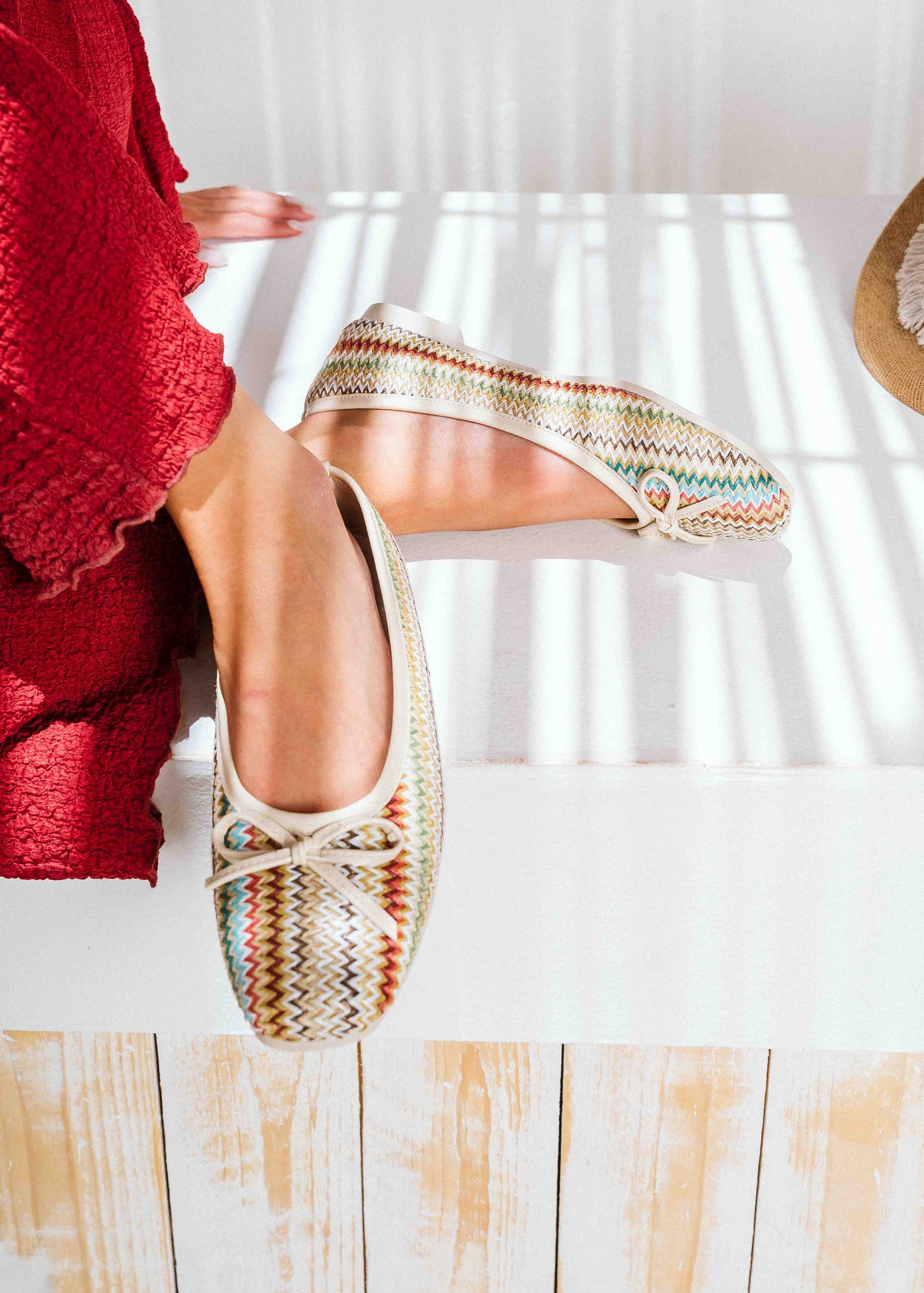 Woven Bow-Detail Ballet Flats - beige