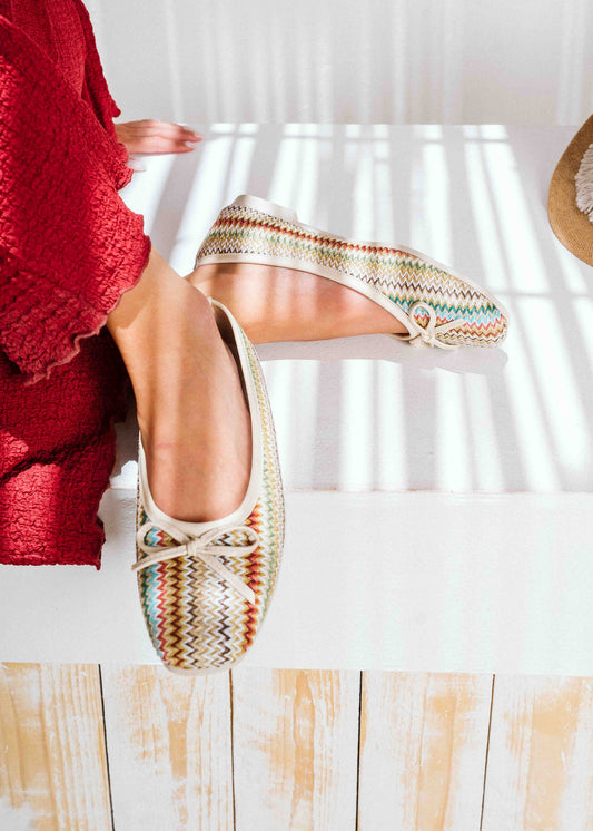 Woven Bow-Detail Ballet Flats - beige