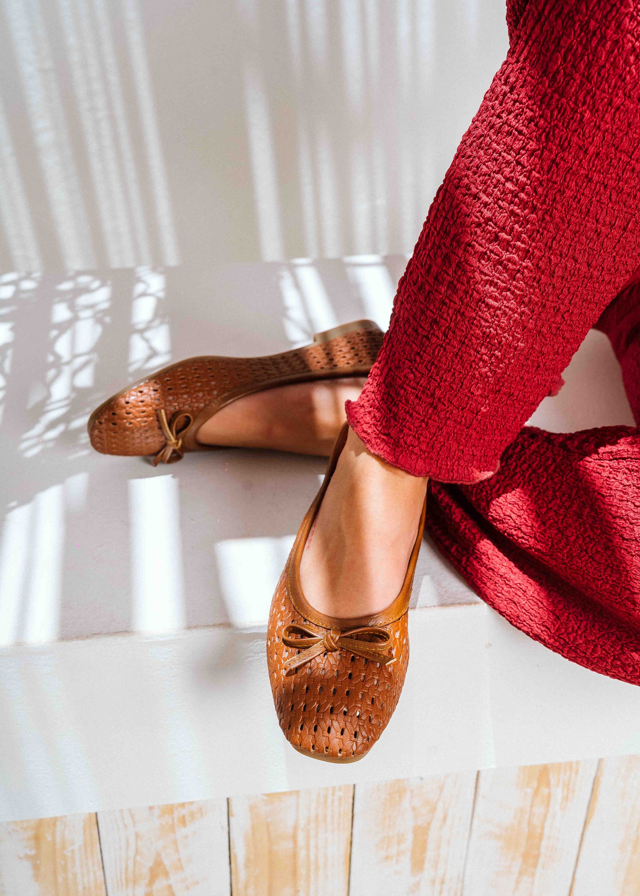 Braided Bow Ballet Flats - camel
