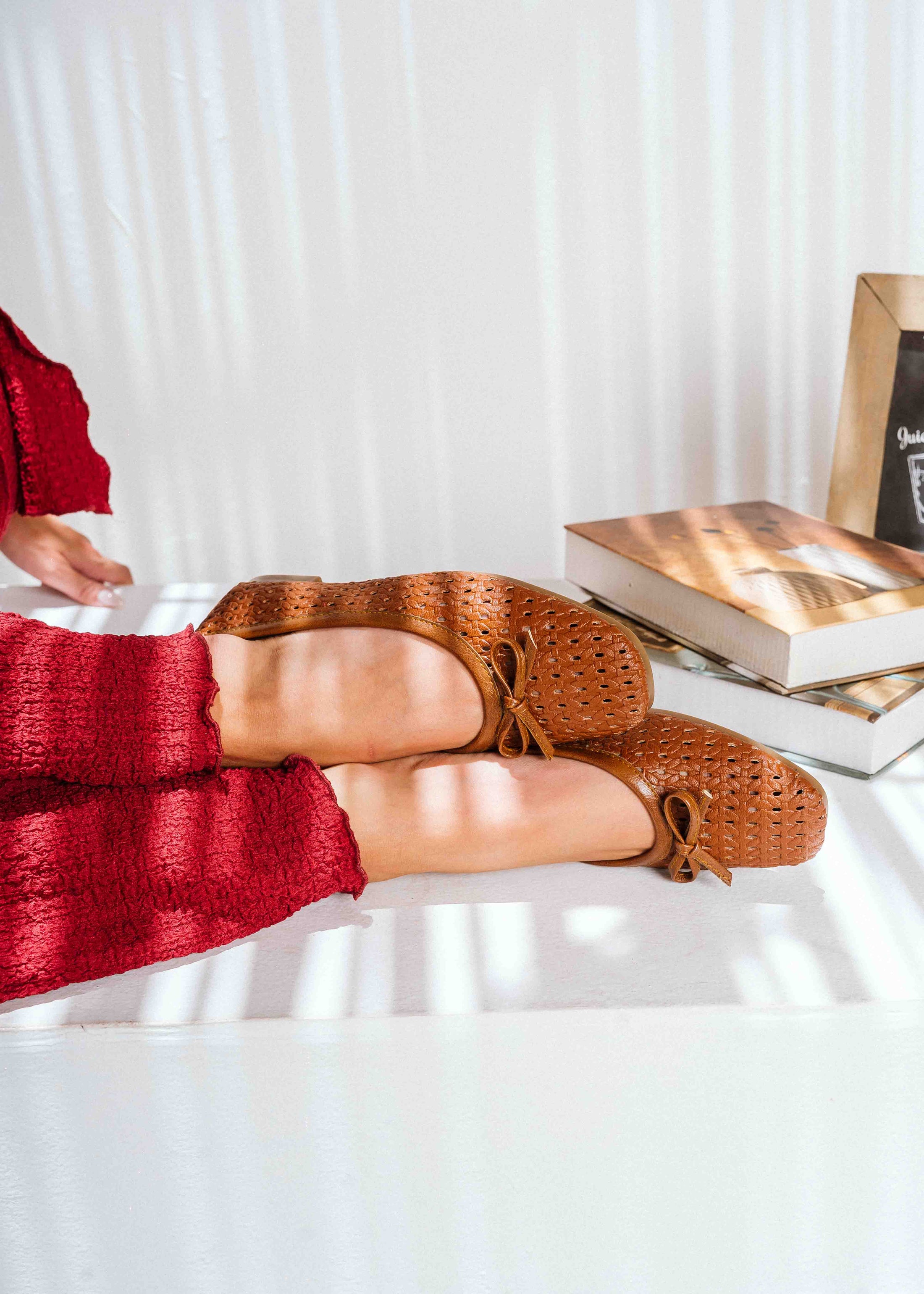 Braided Bow Ballet Flats - camel