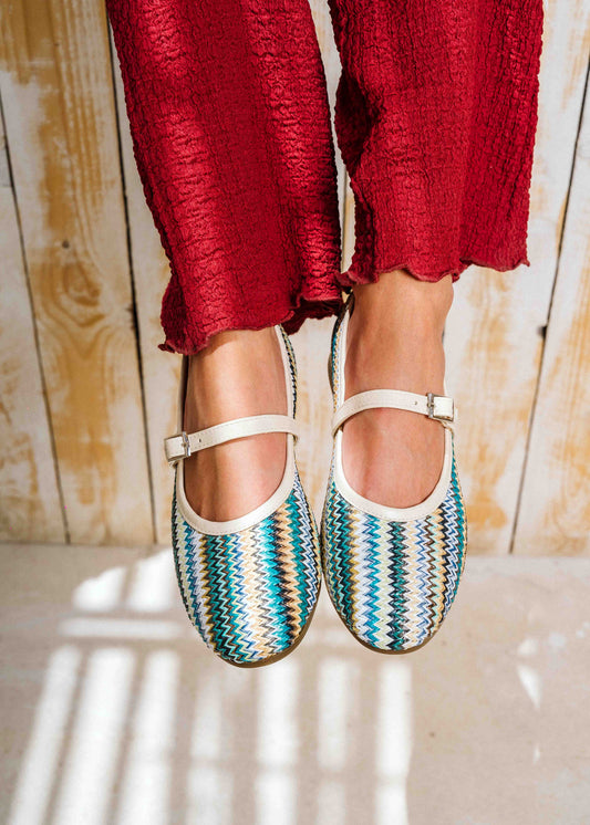 Zigzag Woven Mary Janes - blue