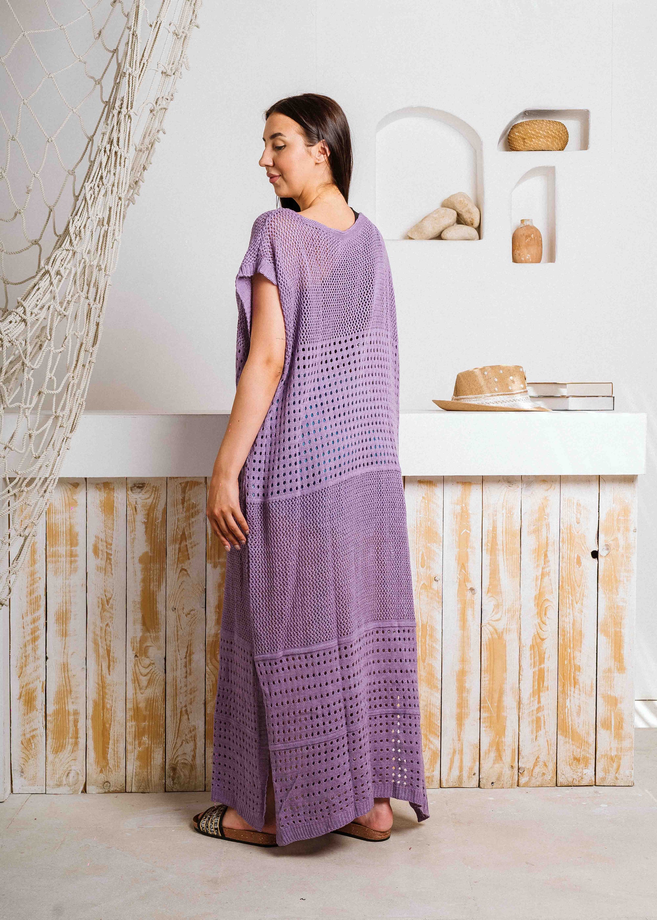 Summer Beach Knit Maxi Cardigan - purple