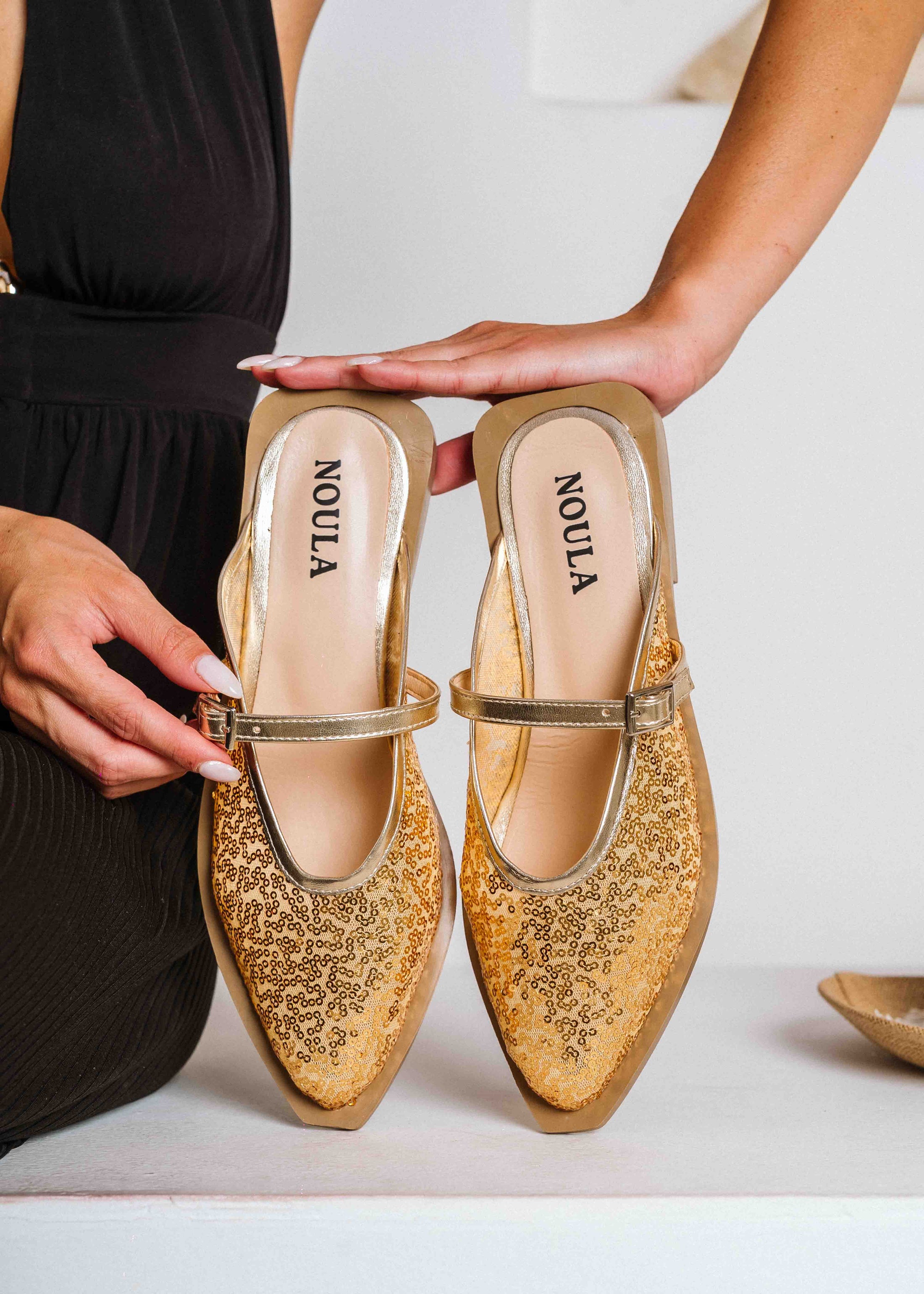 Sleek Mesh Pointed Mules - gold