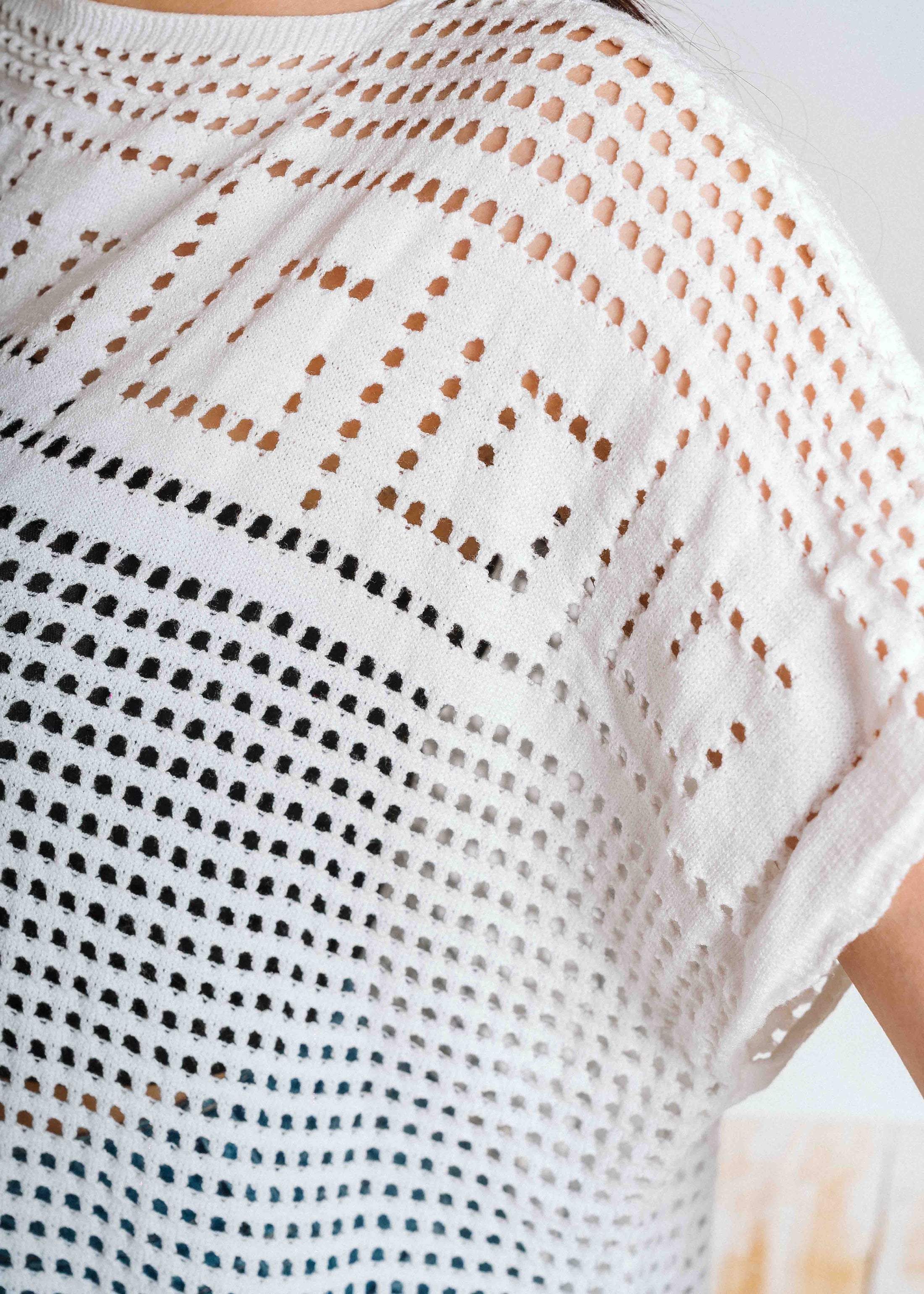 Summer Crochet Kaftan Short Dress - white