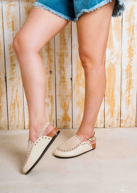Chic Studded Slingback Clogs - beige