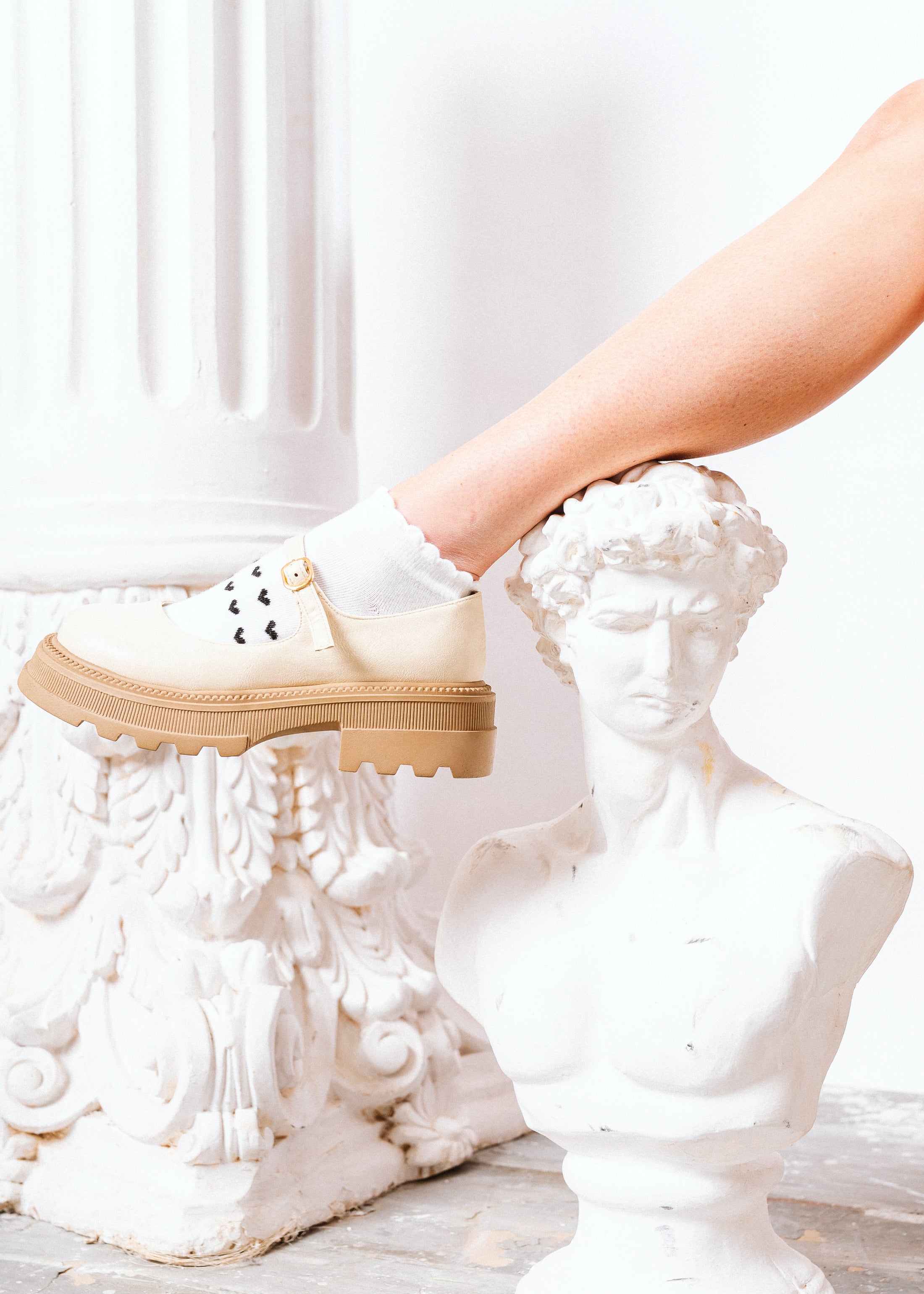 Lug-Sole Buckled Loafers - beige