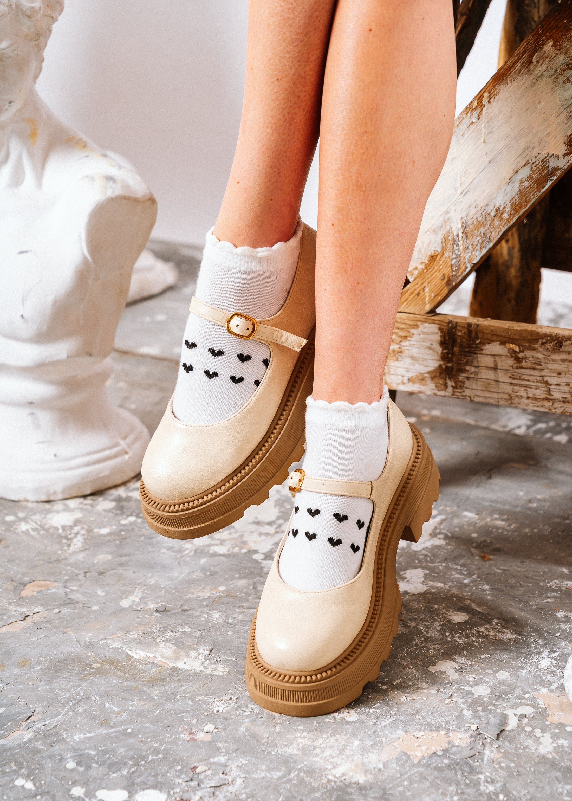 Lug-Sole Buckled Loafers - beige