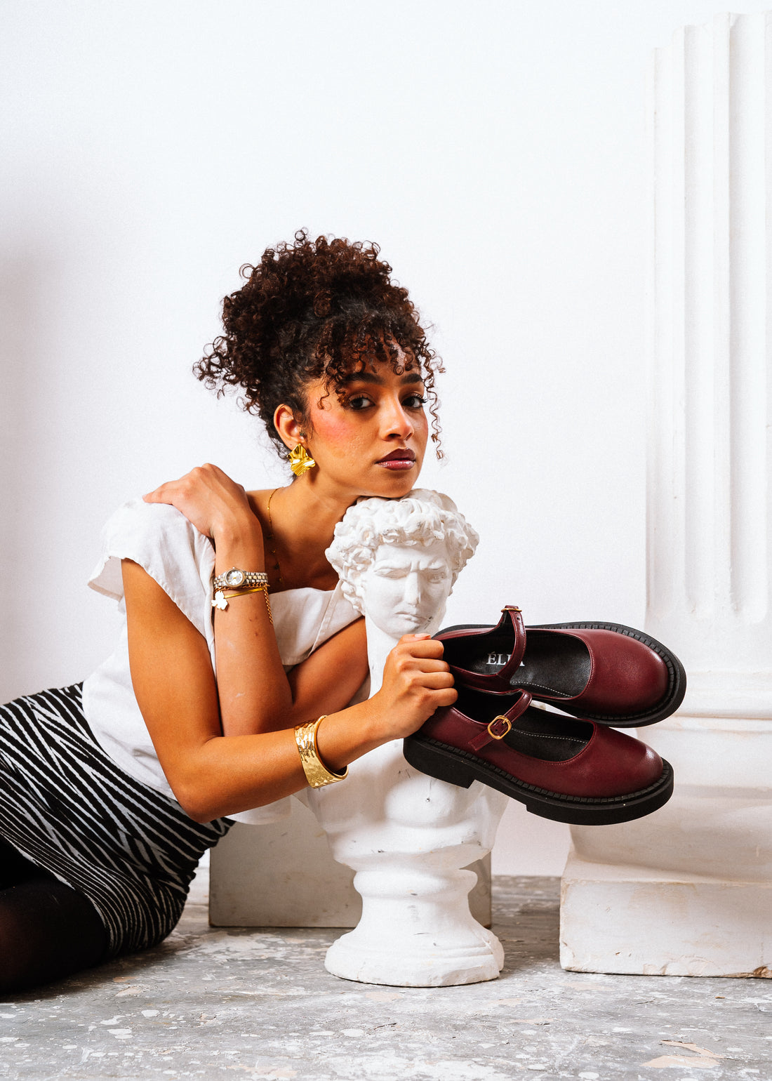 Platform Buckle Strap Loafer - maroon