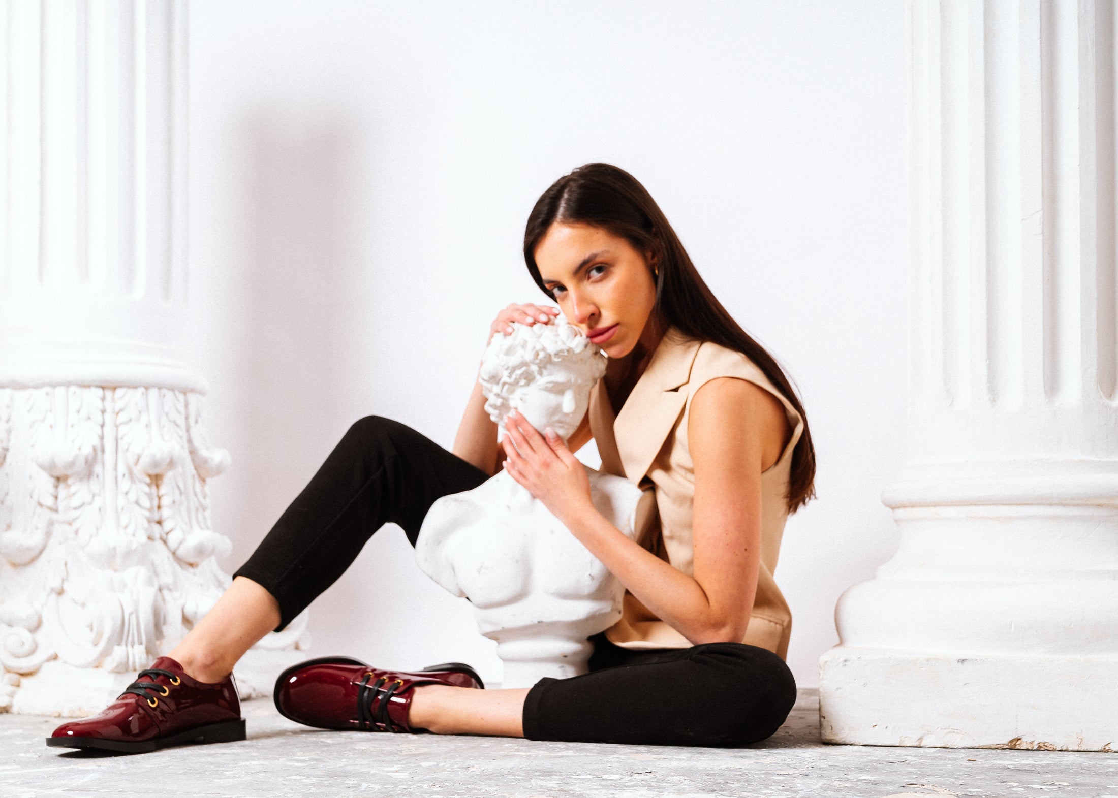 Classic High-Shine Flat Shoes - maroon